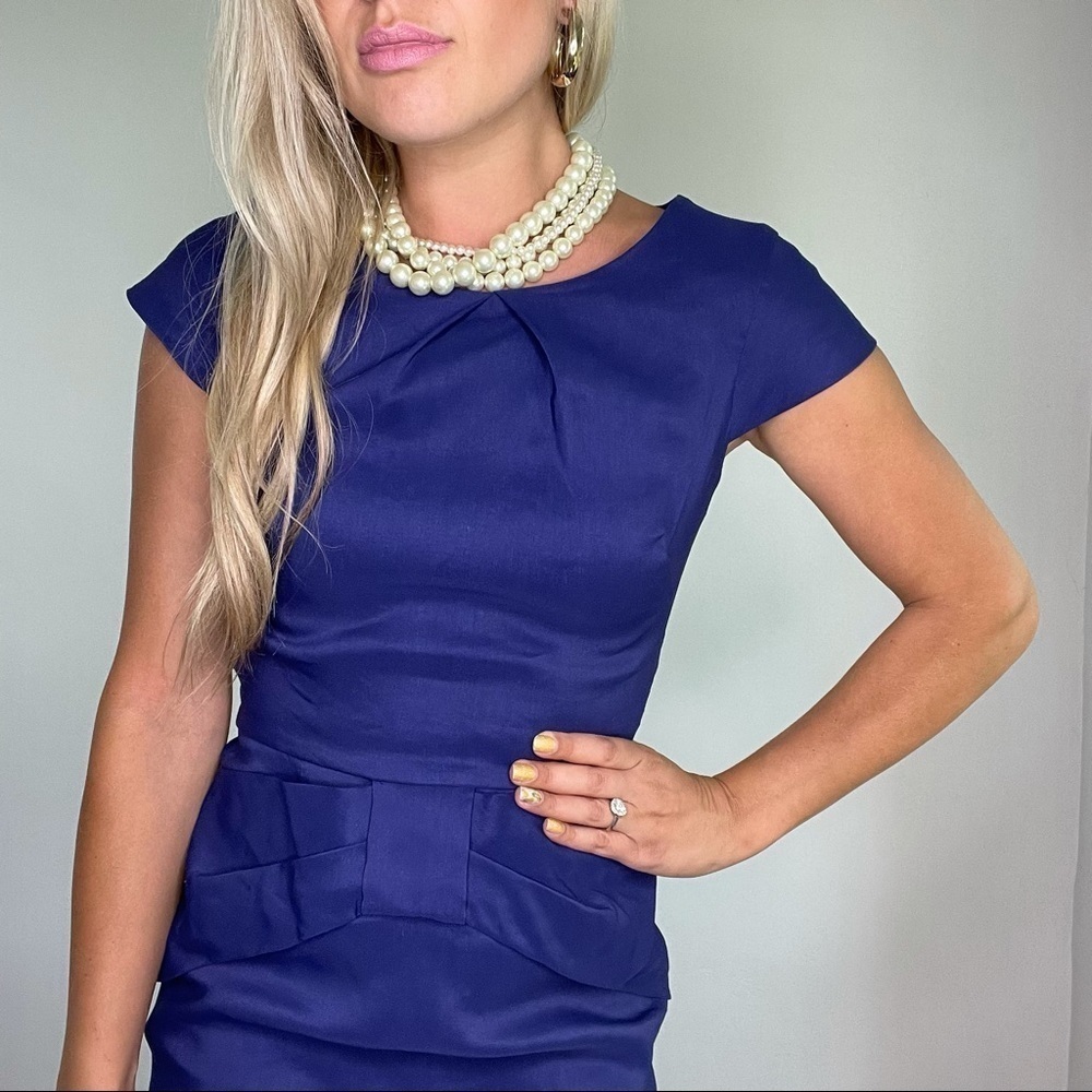 Lela Rose Royal Blue Linen & Silk Sheath Dress 4 - Picture 4 of 15